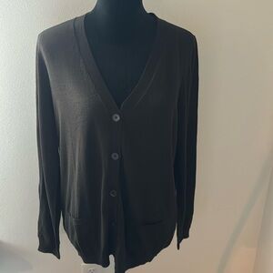 Talbots brown cotton blend buttoned down cardigan sweater sz L new